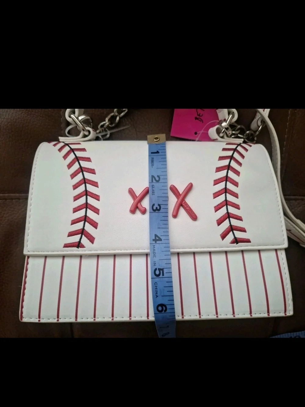 NWT Betsey Johnson Baseball Crossbody Bag White Red XOX Stitch Satchel Purse